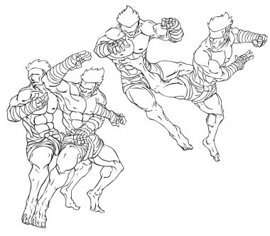 Muay Tay dili veya Tay kickboks. Savaş sanatı vektör ve illüstrasyon