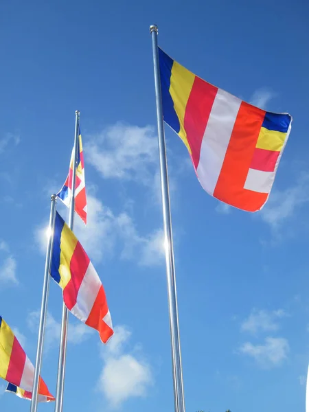 Buddhist Flags Blue Sky Buddhist Flags Bodhi Tree — Stock Photo, Image