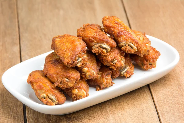 Fried chicken wings in white plate