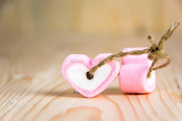 Two heart shape marshmallow pink for love and valentines day — Stock Photo, Image