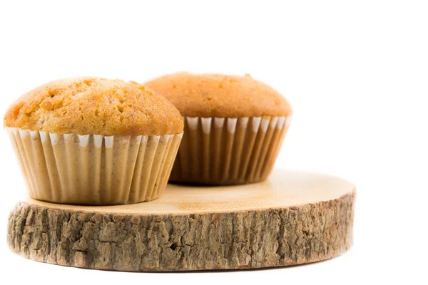 Cupcake de banana em madeira — Fotografia de Stock