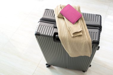 Havaalanında pasaport ve kazak ile terminal Bagaj seyahat 