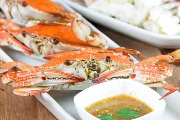 Steamed blue crab with spicy dip,seafood Stock Photo