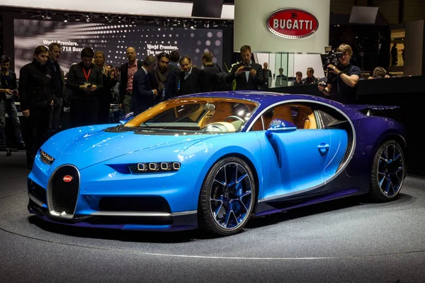 Ginebra Suiza Marzo 2016 Deportivo Bugatti Chiron Exhibe 86º Salón —  Fotos de Stock