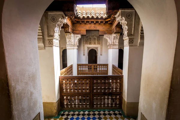 Marrakech Marruecos Abr 2016 Vista Interior Detallada Madrasa Ben Youssef —  Fotos de Stock