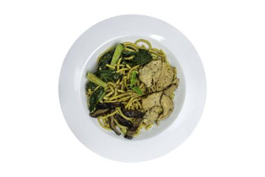 Çin usulü kızarmış erişte, Şiitake mantarı, Domuz eti ve Cantone.