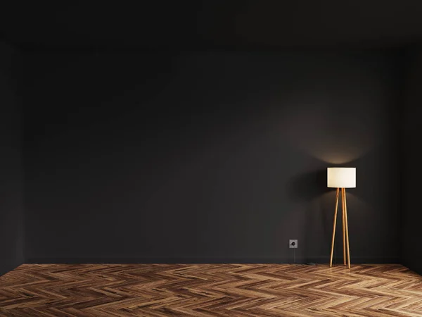 3d render of black interior with floor lamp