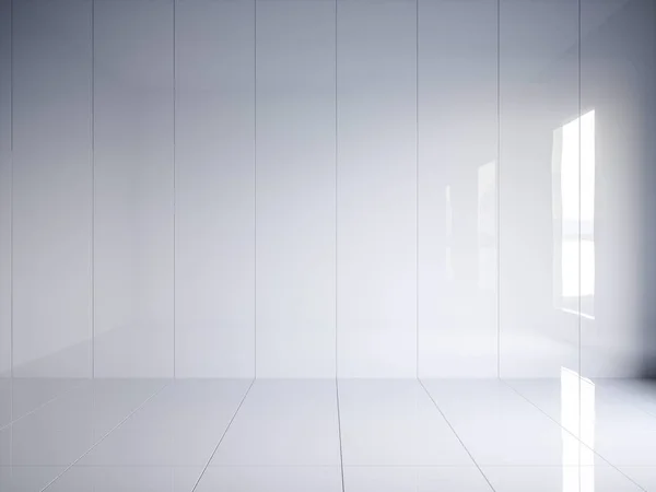 3D-Rendering des weißen Hochglanz-Interieurs mit vertikalen Paneelen an der Wand — Stockfoto