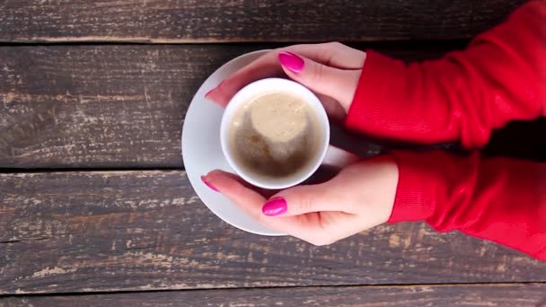 Tazas Con Café Las Manos — Vídeo de stock