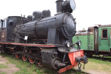 Talitsy köyü. Yaroslavl bölgesi, Pereslavl district, Rusya Federasyonu. 26 Haziran 2009. Pereslavl demiryolu Müzesi. Guguk kuşu (içinde Rusça - Kukushka) bir küçük buharlı lokomotif veya bir dar hat demiryolu http://kukushka.ru/ Retro depo trende olduğunu. Eski dar