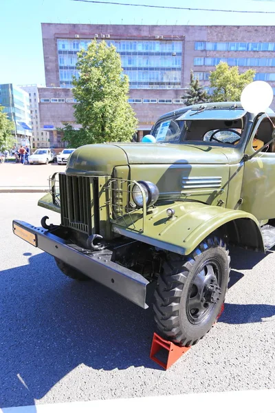 Moskau Sacharow Allee August 2015 Jährliche Ausstellung Alter Stadtbusse Autos — Stockfoto