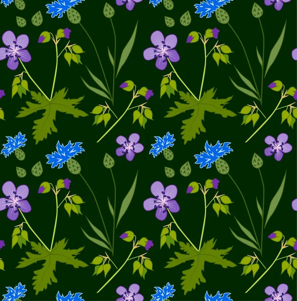 Modello Senza Cuciture Vettoriale Con Fiore Blu Viola — Vettoriale Stock