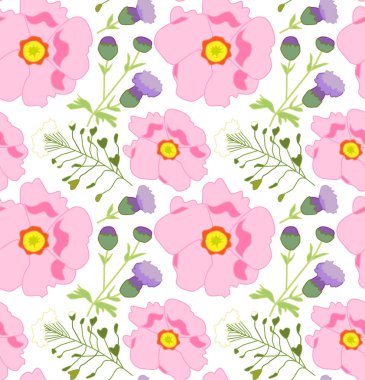 Vektör çiçek desenli pembe, leylak ve whire çiçekli