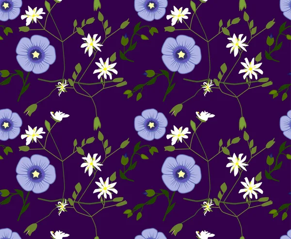 Motif Floral Vectoriel Avec Des Fleurs Bleues Blanches — Image vectorielle