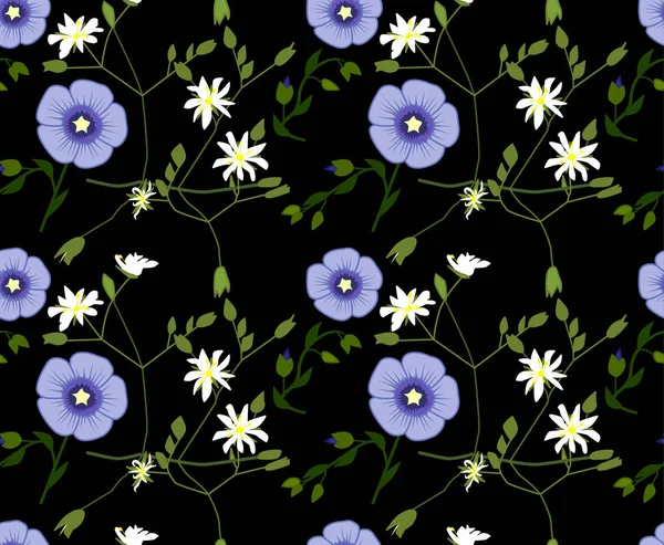 Διάνυσμα Floral Μοτίβο Μπλε Και Λευκά Λουλούδια — Διανυσματικό Αρχείο