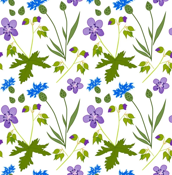 Vektorflorales Muster Mit Lila Und Blauen Blüten — Stockvektor