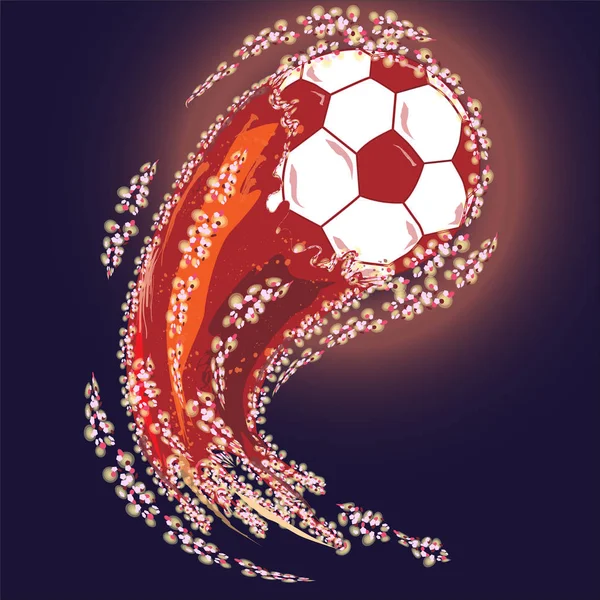 Pelota Fútbol Roja Con Cola Salpicadura Lentejuelas Ilustración Vectorial — Vector de stock