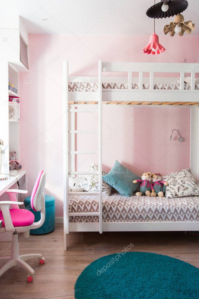 Children room interior with bed and toys