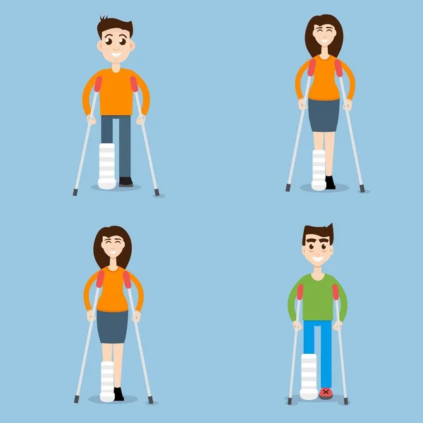 Set de ilustrații People On Crutches — Vector de stoc