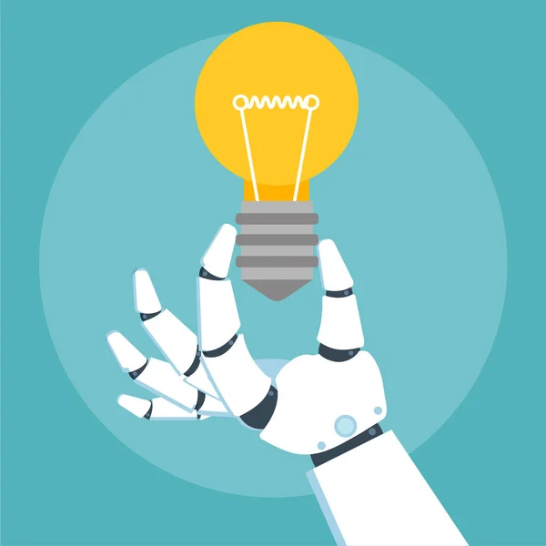 Robot arm holding bulb — Stock Vector