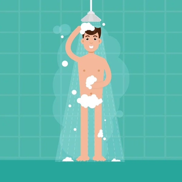 Мужчина принимает душ в ванной комнате — стоковый вектор