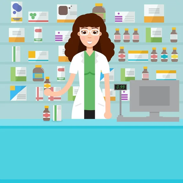 Personaje de dibujos animados farmacéutico femenino — Archivo Imágenes Vectoriales