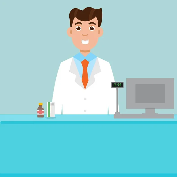 Personaje de dibujos animados farmacéutico masculino — Vector de stock