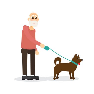 Yaşlı adam ile köpek yürüyüş