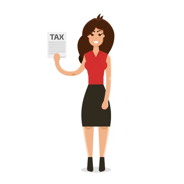 Mulher com ícone de formulário fiscal — Vetor de Stock