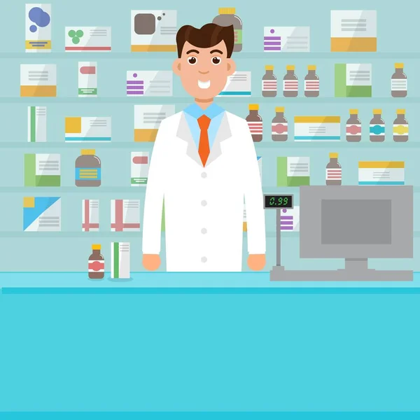 Personagem cartoon farmacêutico masculino — Vetor de Stock