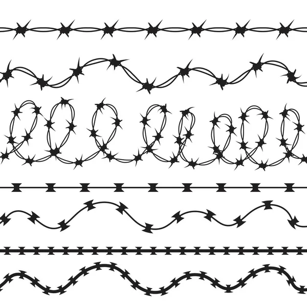Conjunto de alambres de púas negro — Vector de stock