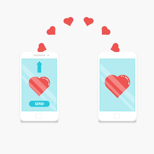 Смартфоны посылают сердечки любви — стоковый вектор