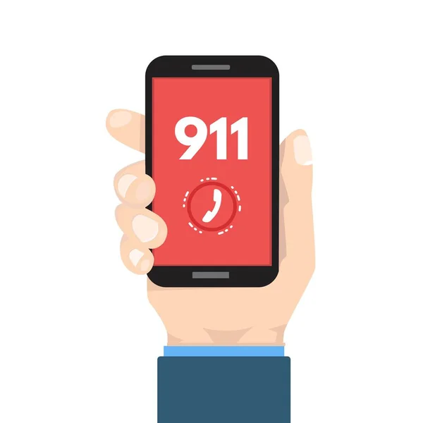 Llamada al 911 con teléfono en mano — Vector de stock