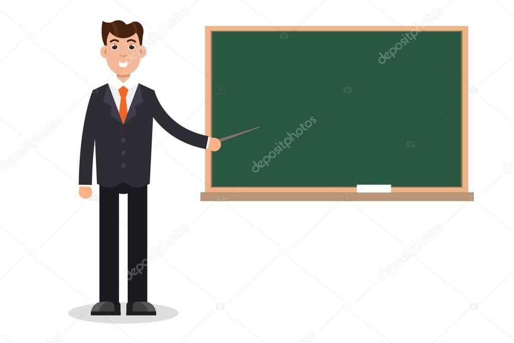 male teacher standing at blackboard