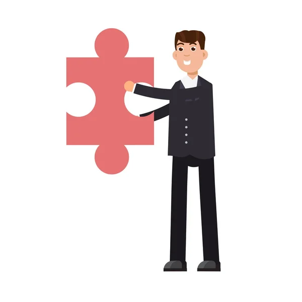 Businessman holding puzzle — Stock Vector