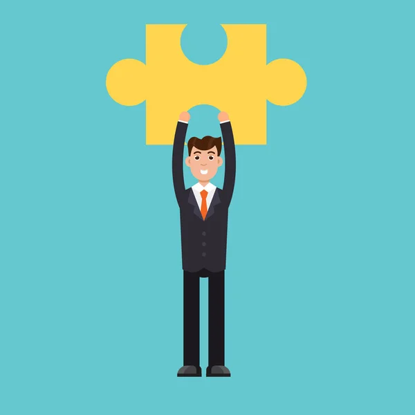 Businessman holding puzzle — Stock Vector