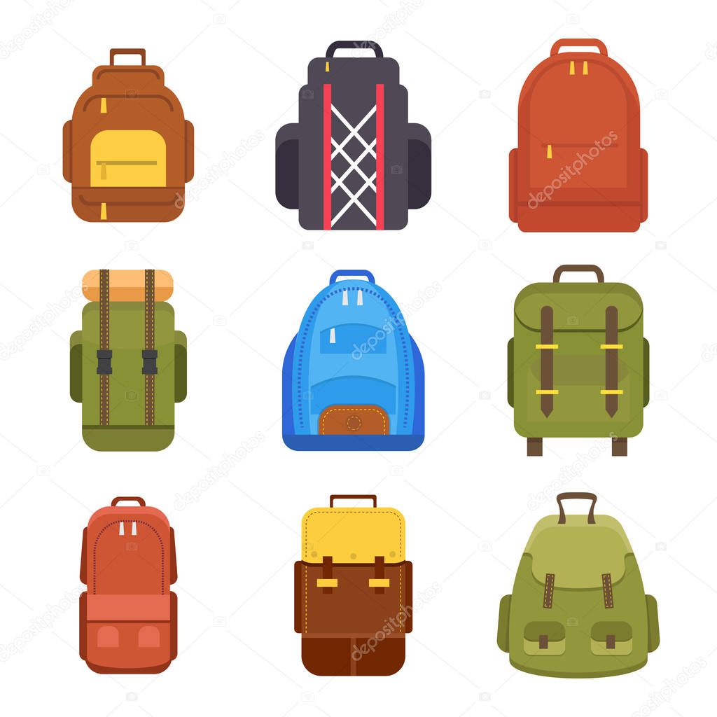 knapsacks colorful icons set