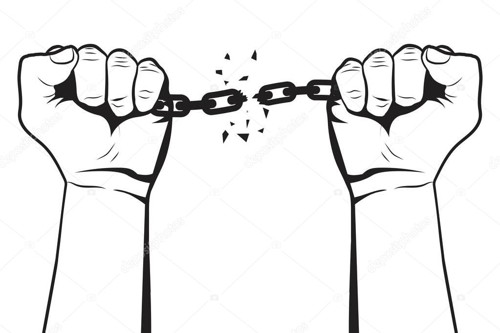 hands breaking chains