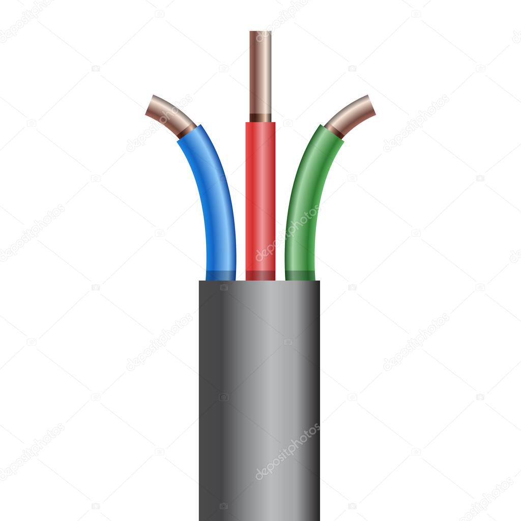 Copper Electric cable break. Vector illustration.