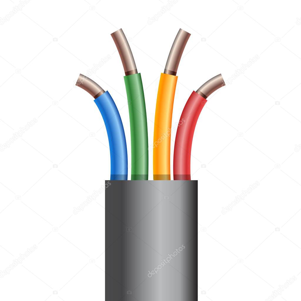 Copper Electric cable break. Vector illustration.