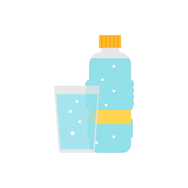 Botella de agua y vidrio icono — Vector de stock