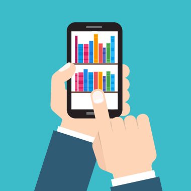 Dijital online kitap mağazaları, Kütüphane, e-gönüllülük kavramı. Düz stil vektör çizim.