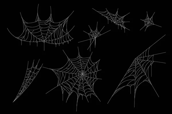 Conjunto Cobweb Para Design Halloween Isolado Fundo Preto Ilustração Vetorial —  Vetores de Stock