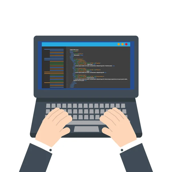 Site Código Html Codificação Portátil Conceito Programação Ilustração Vetorial — Vetor de Stock