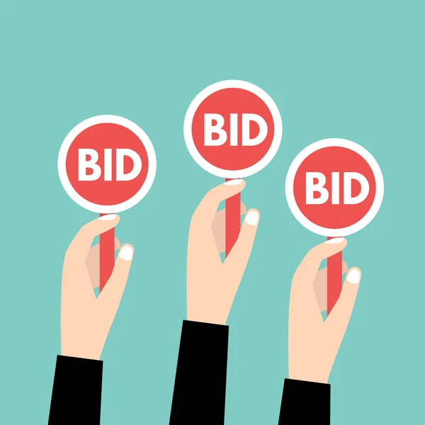 Hand Hold Paddle Bid Bidding Auction Concept Vector Illustration — Stock Vector