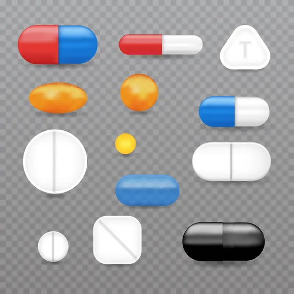 Realistische Pillen Vitamine Kapseln Arzneimittel Set Vektorillustration — Stockvektor