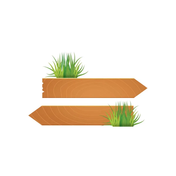 Wooden Blank Board Signs Spring Time Grass Vector Illustration — Stock Vector