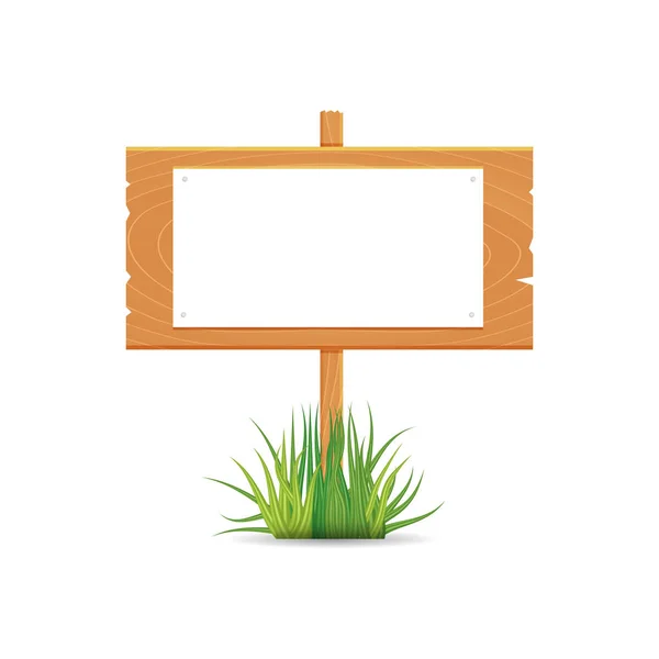 Wooden Blank Board Sign Spring Time Grass Vector Illustration — Stock Vector