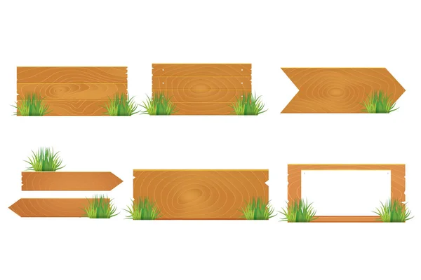 木质空白板标志春天时间与草 矢量插图 — 图库矢量图片