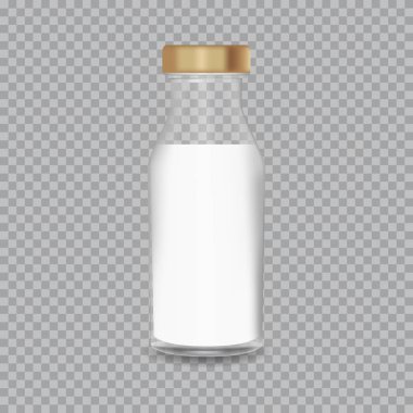 Bir süt ile gerçekçi şeffaf cam şişe. Vektör çizim.